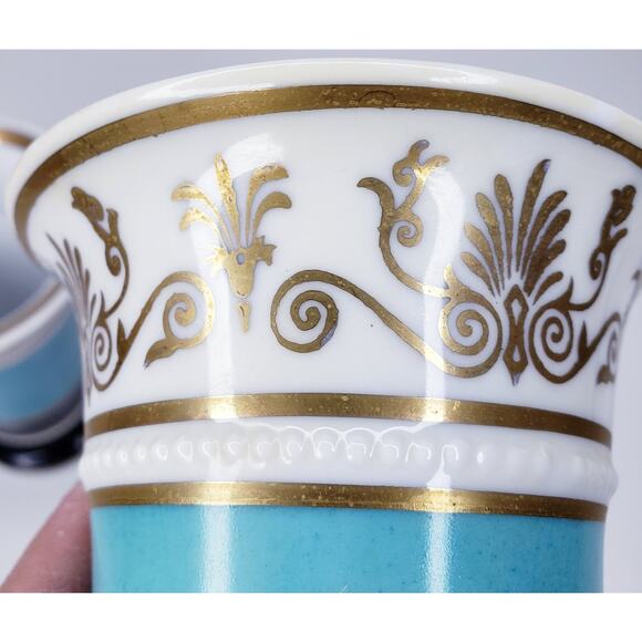 Vintage MOTTAHEDEH DESIGN Pair of 5 1/2" Vases Black Aqua & Gold - Picture 13 of 14